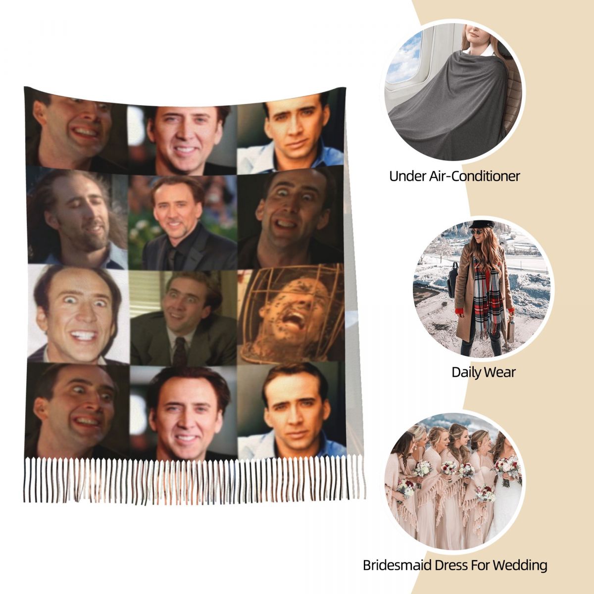 Nicolas Cage Funny Face Meme S - Pashmina Wrap Large incelemesi ve fiyatı