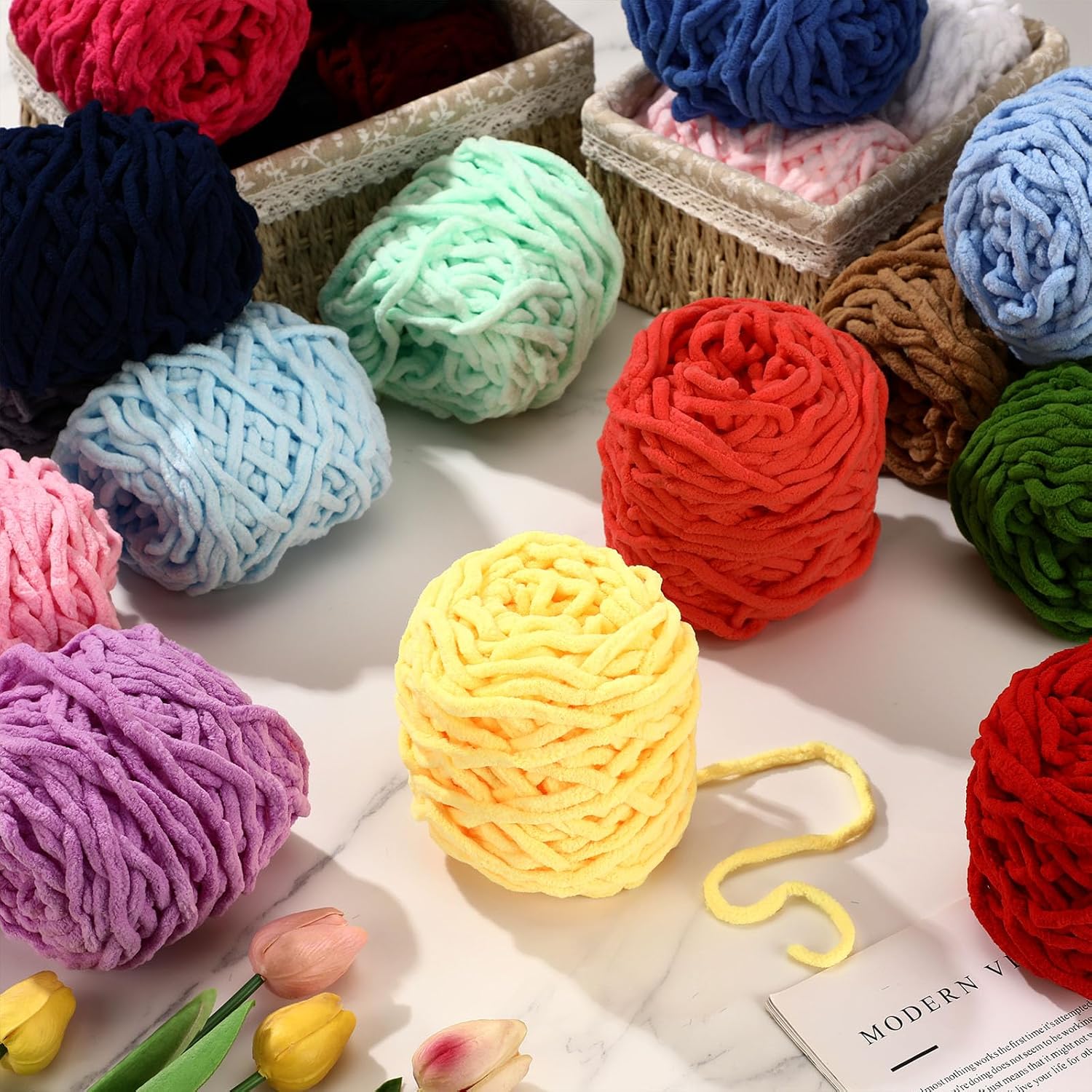 3PCS 300g Chenille Knitting Ya - Woven Scarf Blanket incelemesi ve fiyatı