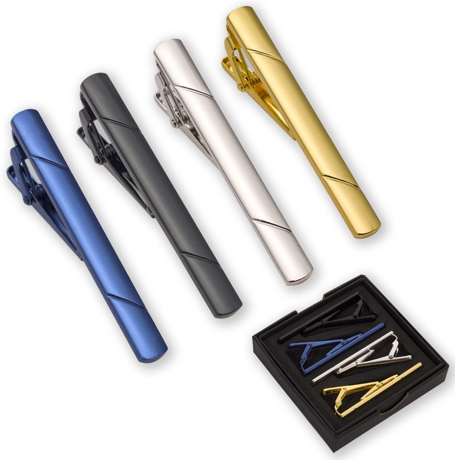 4Pcs Tie Clips for Men with Gi - Tie Clip Silver incelemesi ve fiyatı