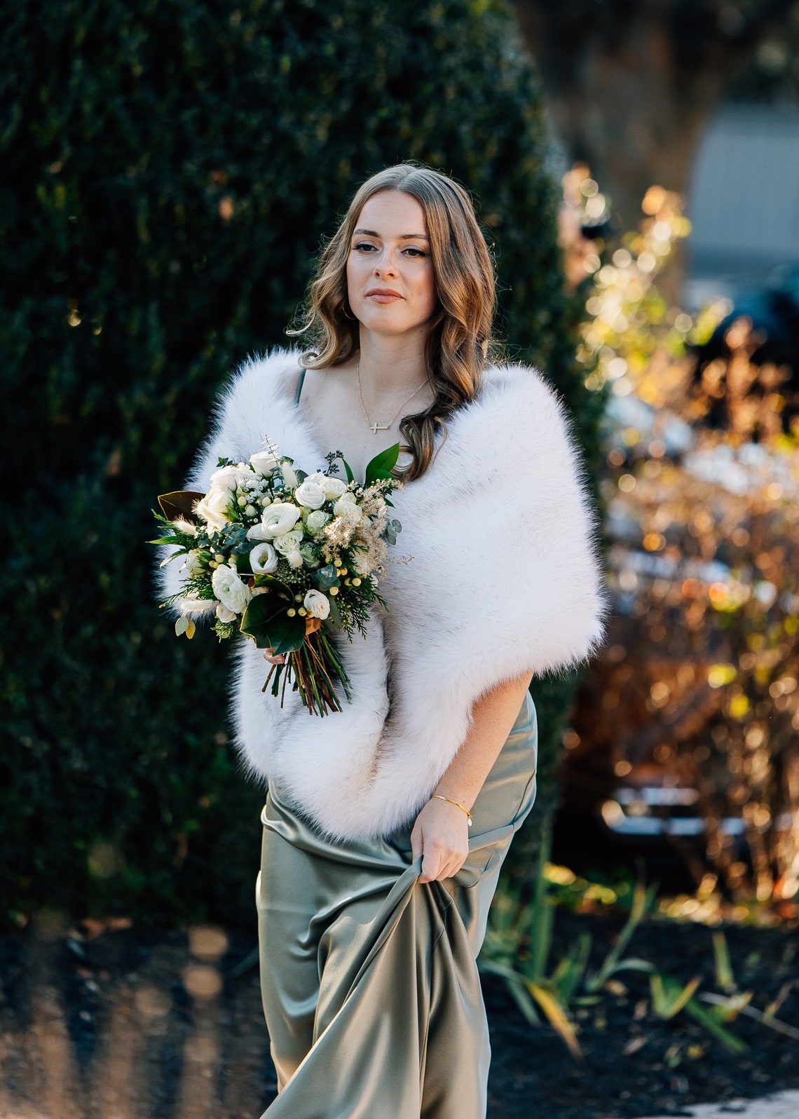 Ivory with black tips faux fur - Stole Wedding Shawl incelemesi ve fiyatı