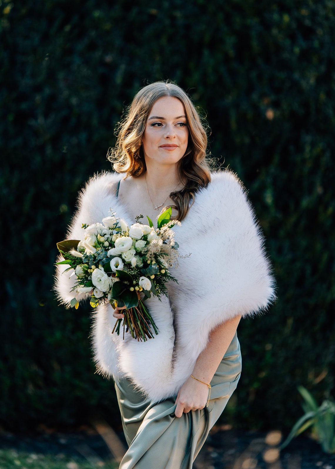 Ivory with black tips faux fur - Stole Wedding Shawl incelemesi ve fiyatı