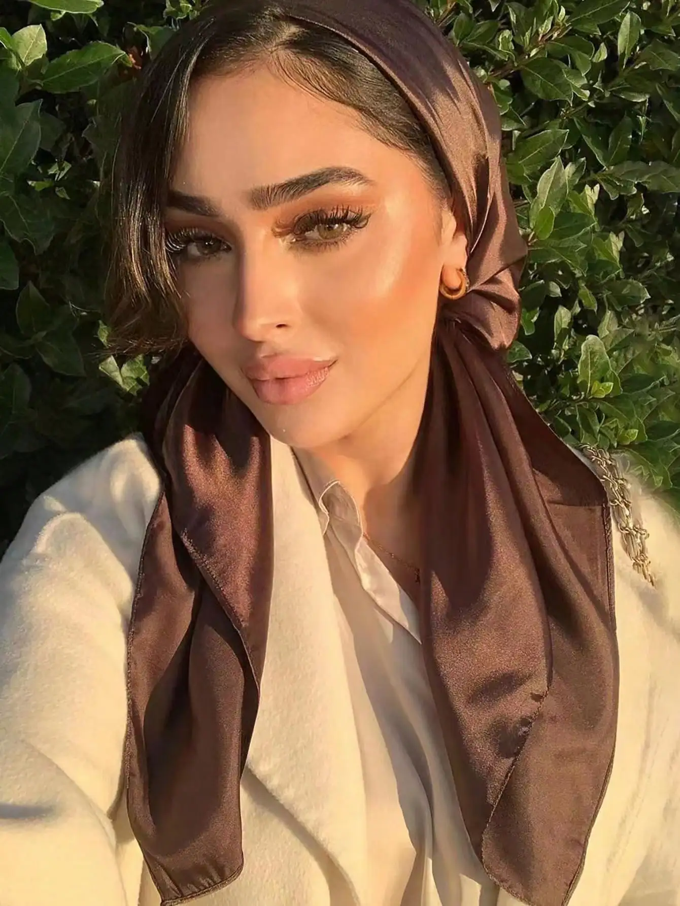 1pc Women White Silk Scarf, Ve - Scarf Silk Square incelemesi ve fiyatı