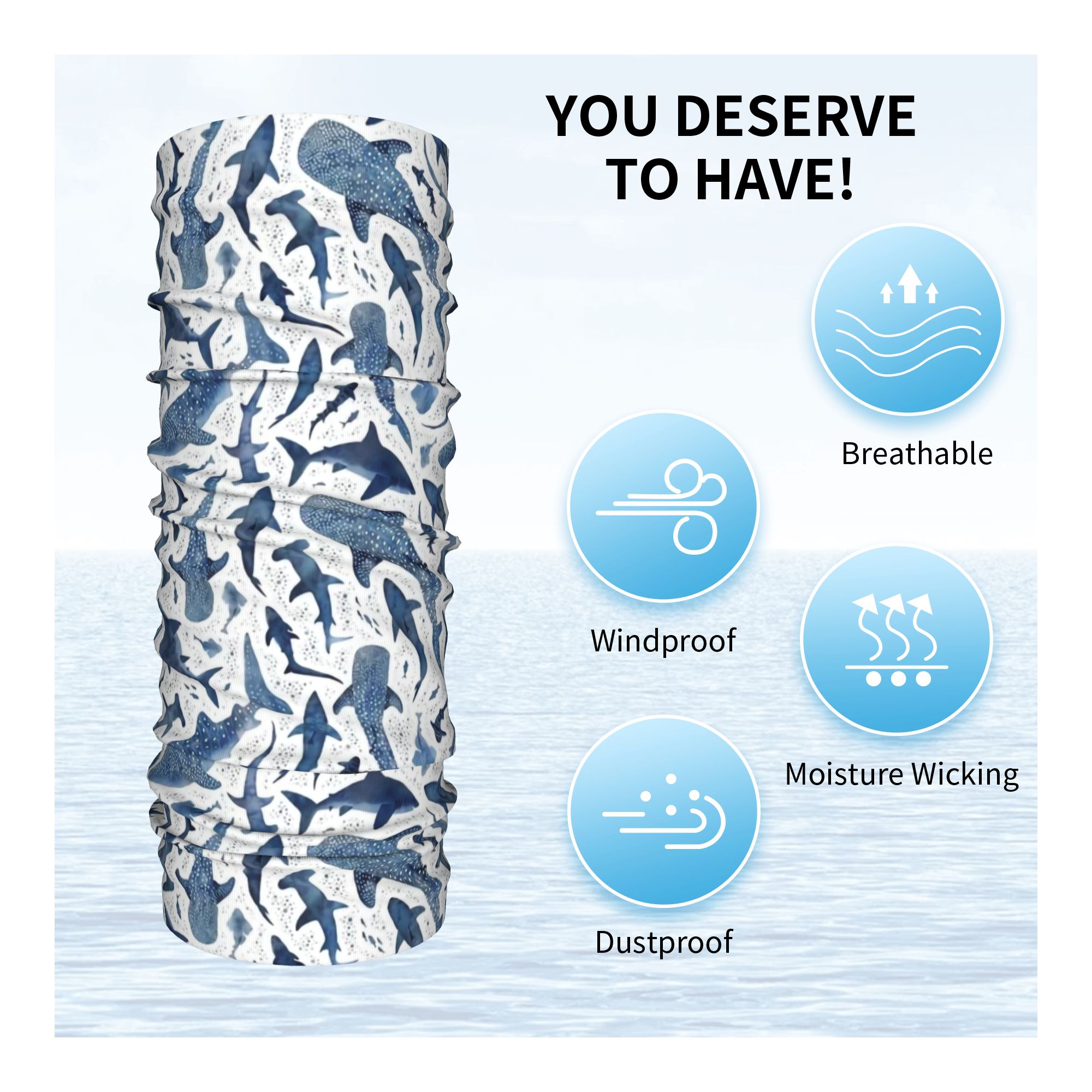 Custom Blue Watercolour Shark  - Neck Warmer Tube incelemesi ve fiyatı