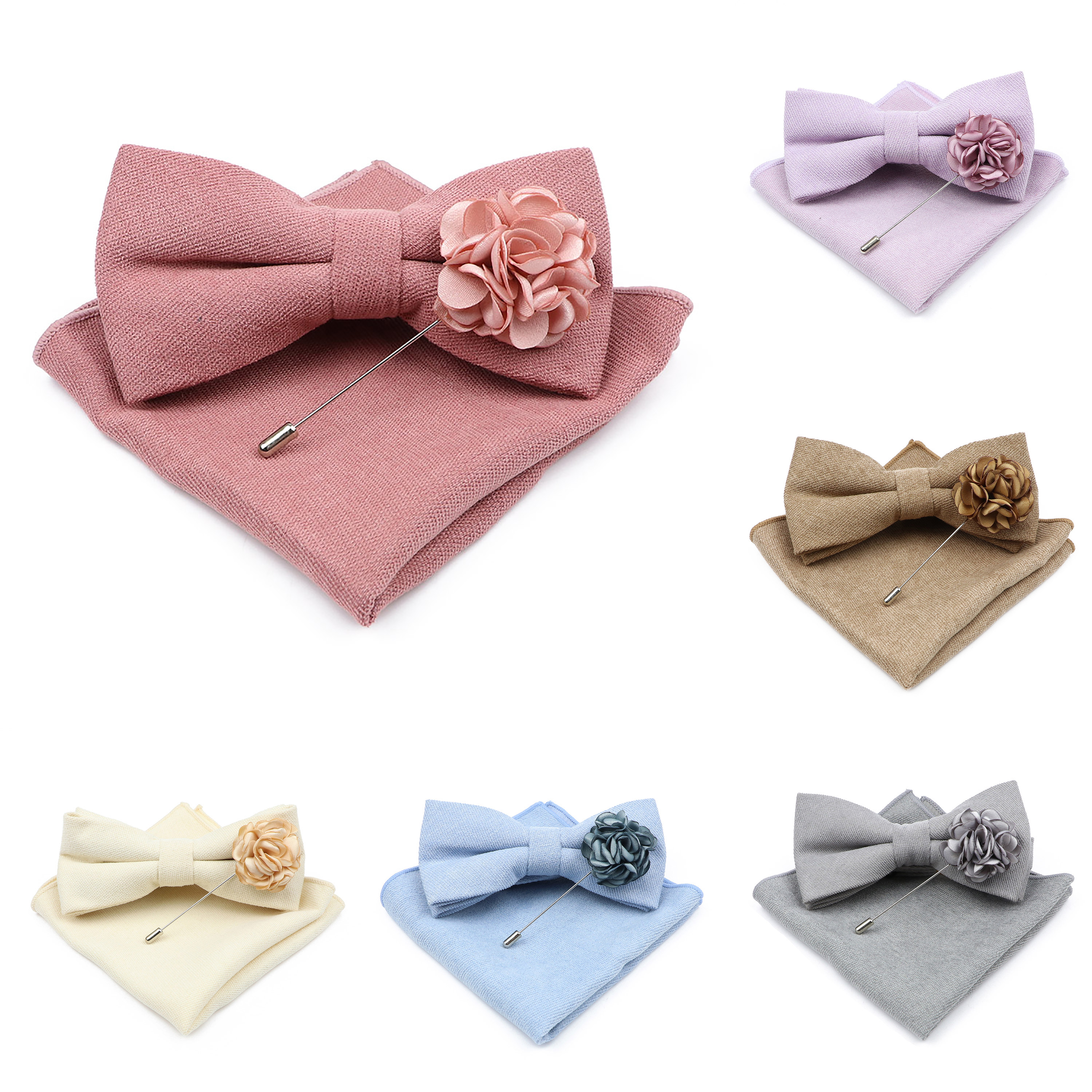 Mens Solid Color Cotton Bowtie - Handkerchief Cotton Men incelemesi ve fiyatı