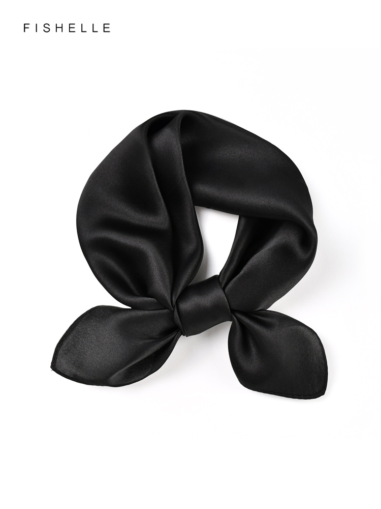 Solid color black pure silk sc - Ascot Neck Scarf incelemesi ve fiyatı