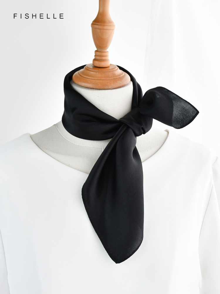 Solid color black pure silk sc - Ascot Neck Scarf incelemesi ve fiyatı